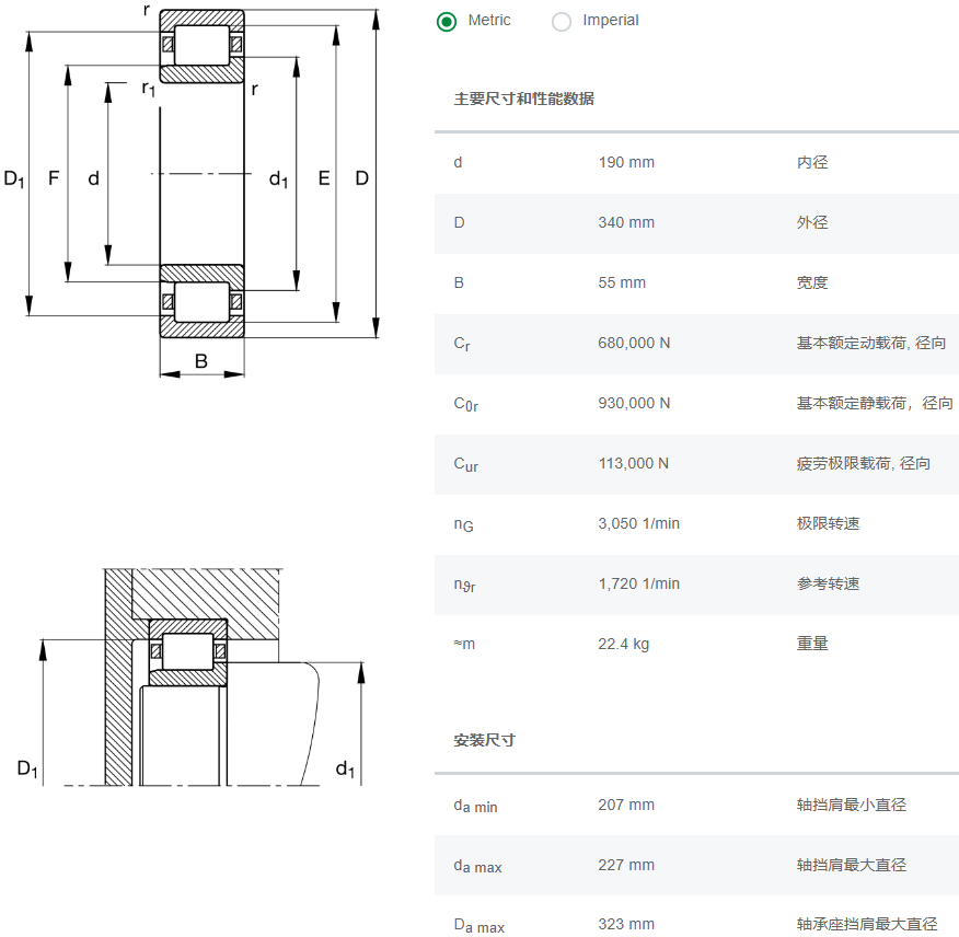 FAG圓柱滾子軸承NJ238E.M1